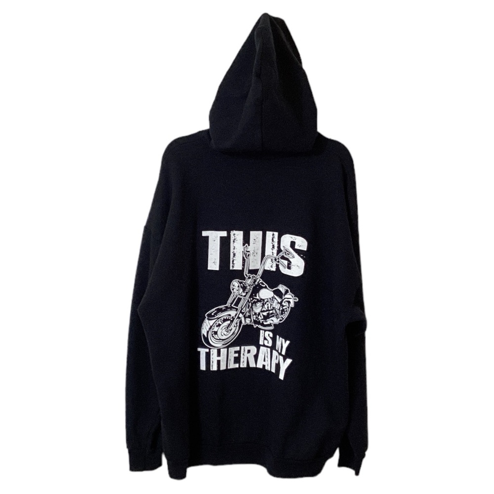 C Port & Co Classic Biker Life Graphics Pullover Black Hooded Sweatshirt Sz 2XL